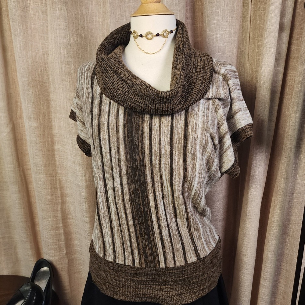 iZ Byer Asymmetrical Off Shoulder Sweater Top Brown Striped Y2K 2010s